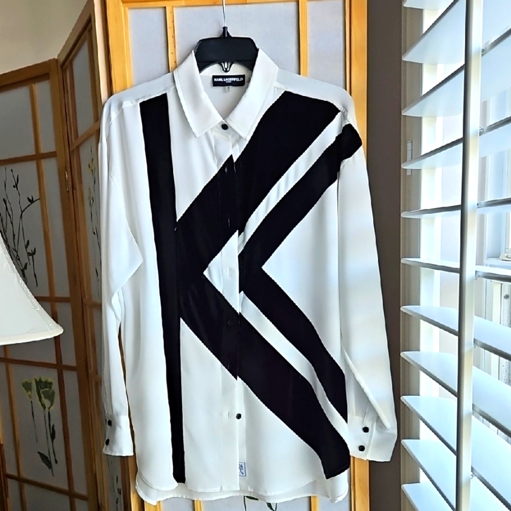 Karl Lagerfeld Black and White Casual Button Down Shirt